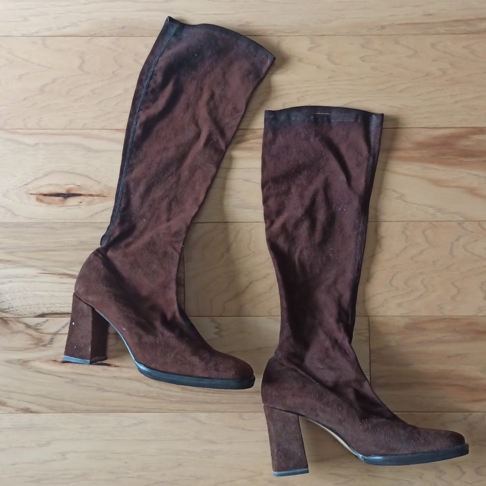 Et Vous Italian Leather Suede Brown Heeled Boots for Women